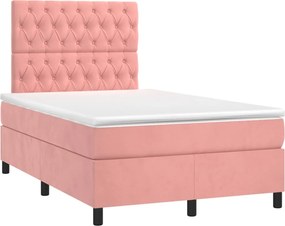 vidaXL Κρεβάτι Boxspring με Στρώμα &amp; LED Ροζ 120x200 εκ. Βελούδινο
