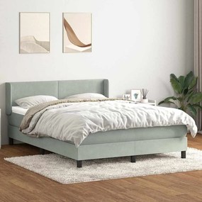 Κρεβάτι Boxspring με Στρώμα Ανοιχτό Γκρι 140x210 εκ. Βελούδινο - Γκρι