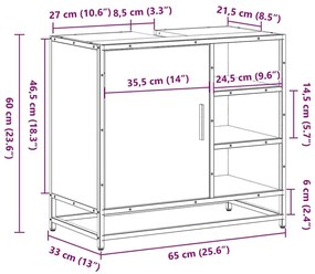 ντουλάπι νιπτήρα μπάνιου καφέ δρυς 65x33x60 cm - Καφέ