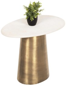 SIDE TABLE FODEN  GRAINY WHITE MARBLE TOP &amp; METAL BASE IN GOLD 62,5x40,5x52,5Hcm.