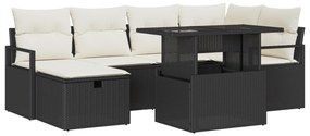 vidaXL Σετ 7 τεμαχίων Καναπέ Κήπου με Μαξιλάρια Μαύρο Πολυ Ρατάν