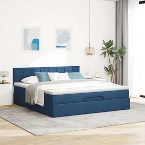 vidaXL Οθωμανικό κρεβάτι με στρώμα &amp; LEDs Μπλε 180x200cm ύφασμα