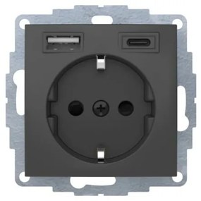 Πρίζα Σούκο με 2xUSB A+C Ανθρακί Berker 48041606 Hager-48041606-Ανθρακί 48041606