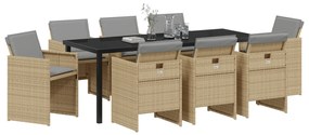 vidaXL Σετ Υπαίθριας Τραπέζης 9 Τεμαχίων με Μαξιλάρια Μπεζ Πολυ Ρατάν