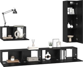 vidaXL Σετ επίπλου τηλεόρασης 4 pcs Μαύρη Οξυά Επεξεργασμένο ξύλο