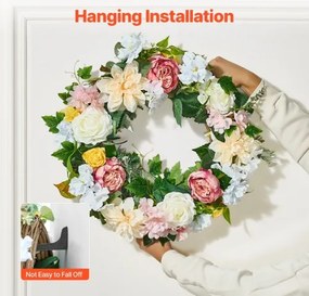 VEVOR Artificial Decorative Wreath 24 in White Pink Yellow Peonies Hydrangeas