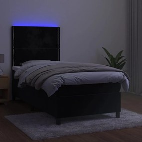 vidaXL Κρεβάτι Boxspring με Στρώμα &amp; LED Μαύρο 80x200 εκ. Βελούδινο