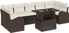 vidaXL Σετ Καναπέ Κήπου με μαξιλάρι 8 pcs Καφέ Πολυ ράταν