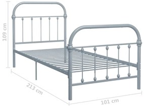 vidaXL Πλαίσιο Κρεβατιού Γκρι 90 x 200 εκ. Μεταλλικό