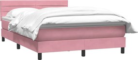 vidaXL Box Spring κρεβάτι με στρώμα ροζ 140x220 cm Βελούδινο