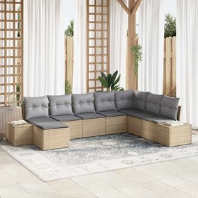 vidaXL Σετ Κήπου 8 Τεμαχίων με Μαξιλάρια - Μπεζ Πολυ Ρατάν