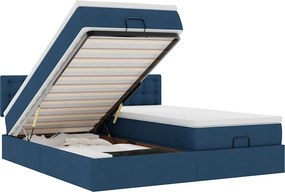 vidaXL Οθωμανικό κρεβάτι με στρώματα &amp; LEDs Μπλε 200x200cm ύφασμα