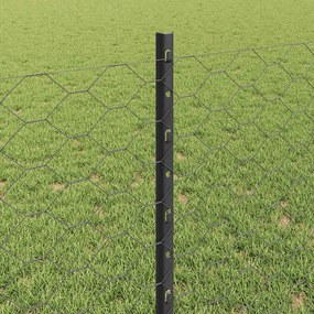 vidaXL Εξωτερική εξάγωνη περίφραξη με στήλη 25 x 0,8 m Γκρι Δίχτυ