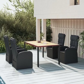 vidaXL Σετ Τραπεζαρίας Κήπου 5 Τεμαχίων Μαύρο Συνθ. Ρατάν με Μαξιλάρια