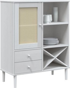 vidaXL Ντουλάπι Ψηλό SENJA Λευκό/Ρατάν 90x40x112 εκ. Μασίφ Ξύλο Πεύκου