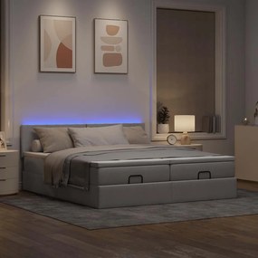 vidaXL Οθωμανικό κρεβάτι με στρώματα &amp; LEDs Taupe 200x200cm ύφασμα
