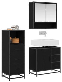 vidaXL Σετ Επίπλων Μπάνιου με ράφι 3 pcs Μαύρη Οξυά Επεξεργασμένο ξύλο