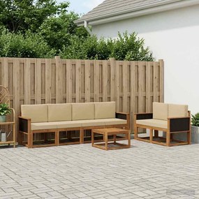 vidaXL Σειρά Καναπέ Εξωτερικού με μαξιλάρι 6 pcs Φυσικό