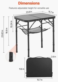 VEVOR 60cm Folding Portable Camping Table Aluminum Picnic Table Indoor Outdoor