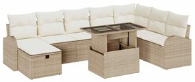 vidaXL Σετ Καναπέ Κήπου με μαξιλάρι 9 pcs Μπεζ Πολυ ράταν