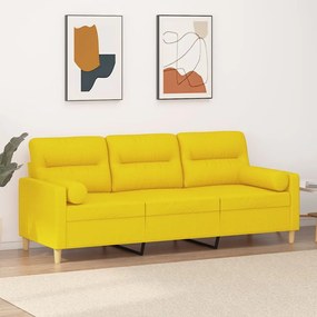 Καναπές Τριθέσιος Ανοιχτό Κίτρινο Υφασμάτινος με Μαξιλάρια