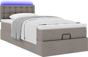vidaXL Οθωμανικό κρεβάτι με στρώμα &amp; LEDs Taupe 90x200 cm ύφασμα