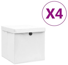 Κουτιά Αποθήκευσης με Καπάκια 4 τεμ. Λευκά 28 x 28 x 28 εκ.