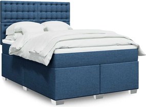 vidaXL Κρεβάτι Boxspring με Στρώμα Μπλε 140x190 εκ. Υφασμάτινο