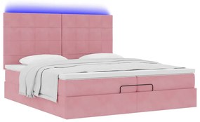 vidaXL Οθωμανικό κρεβάτι με στρώματα & LEDs Ροζ 200x200cm Velvet