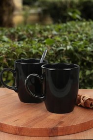 Stewehome Σετ 6 κεραμικές κούπες 300 ml μαύρες Μαύρο