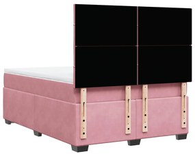 Κρεβάτι Boxspring με Στρώμα Ροζ 140x200 εκ. Βελούδινο - Ροζ