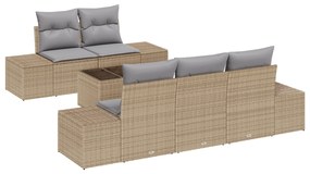 vidaXL Σετ Καναπέ Κήπου 6 Τεμαχίων με Μαξιλάρια Μπεζ Poly Rattan