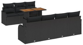 vidaXL Σετ Κήπου 8 τεμαχίων με Μαξιλάρια Μαύρο Πολυ Ρατάν