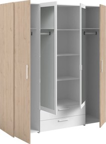 Ντουλάπα Dorm τετράφυλλη με καθρέπτη-Φυσικό - Λευκό