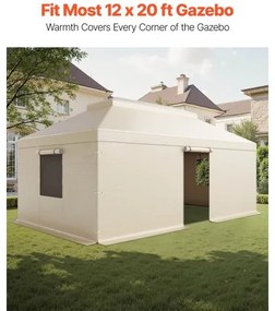 VEVOR Winter Gazebo Cover Fits 3.66 x 6.10m Hardtop Gazebos, All-Weather Double-Tiered Gazebo Cover with Sidewalls &amp; Mesh Windows, High-Density PE Enclosed Storage Shelter Covers, Gazebos not Included