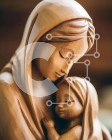 Intra Συλλεκτικό Ξύλινο Παζλ Plywood 4mm - Παλαιό Ξύλινο Άγαλμα της Παναγίας και του Παιδιού Σε Ξύλινο Κουτί - Διαστάσεις Puzzle: 10x10 cm – 25 κομμάτια