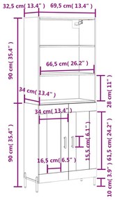 Ντουλάπι Γκρι Sonoma 69,5 x 34 x 180 εκ. Επεξεργασμένο Ξύλο - Γκρι