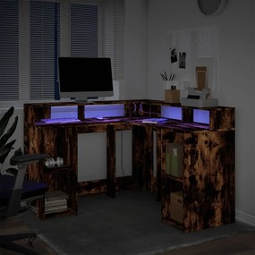 vidaXL Γραφείο με LED Καπνιστή δρυς 130x130x91 εκ. Επεξεργ. Ξύλο
