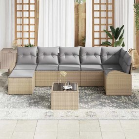 vidaXL Σετ Καναπέ Κήπου με μαξιλάρι 8 pcs Μπεζ Πολυ ράταν