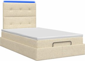 vidaXL Κρεβάτι Ottoman με Στρώμα και LED Κρεμ 120 x 200 cm Ύφασμα