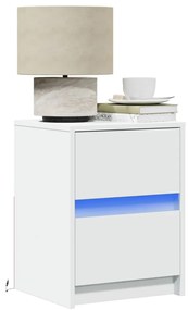 vidaXL Κομοδίνο με Φώτα LED Λευκό από Επεξεργασμένο ξύλο