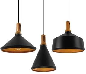 Φωτιστικά Οροφής Σετ 3τμχ Calypso 01334 Black &amp; Gold GloboStar Μέταλλο,Ξύλο