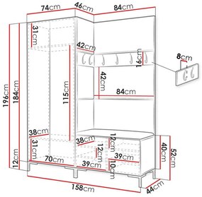 Σετ διαδρόμου Hartford F107, 196x158x46cm, 88 kg, Καθρέφτης, Άσπρο, Οικολογικό δέρμα, Πλαστικοποιημένη μοριοσανίδα, Τοίχου, Εντοιχισμένη | Epipla1.gr