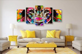 Εικόνα 5 μερών πολύχρωμο κεφάλι λιονταριού - 100x50