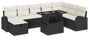 vidaXL Σετ κήπου  9 τεμαχίων με μαξιλάρια σε μαύρο πολυ-ράτταν