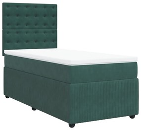 vidaXL Κρεβάτι Boxspring με Στρώμα Σκούρο Πράσινο 90x190 εκ. Βελούδινο