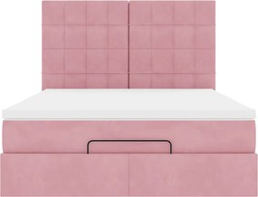 vidaXL Οθωμανικό κρεβάτι με στρώματα Ροζ 140x190cm Βελούδο