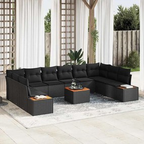 vidaXL Σετ Καναπέ Κήπου με μαξιλάρι 10 pcs Μαύρο Πολυρατάν