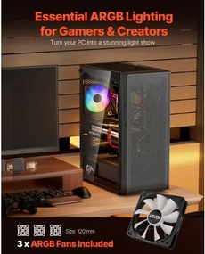 VEVOR Mid-Tower ATX PC Gaming Case Computer Case Box with 3 x 120 mm ARGB Fans