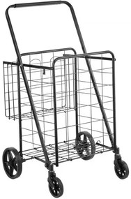 VEVOR Folding Shopping Cart, Jumbo Grocery Cart with Double Baskets, 360° Swivel Wheels, Heavy Duty Utility Cart, 110 LBS Large Capacity Utility Cart for Laundry, Shopping, Grocery, Luggage